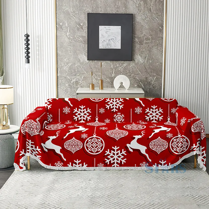 Christmas Tree Merry Sofa Cover Knitted Red Festive Sofa Blanket For Living Room Throw Cloth Fully Covered Sofa Towel As Gifts