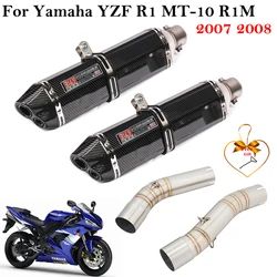 Slip On For Yamaha YZF R1 MT-10 R1M 2007 2008 Motorcycle Exhaust Escape Moto Modified Carbon Fiber Muffler 50.8mm Mid Link Pipe