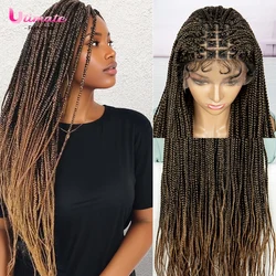Synthetic Braided Wig Synthetic Hair Lace Front Wigs Box Braided Wigs for Black Women 36 Inches Micro Braids Wigs with Baby Hair