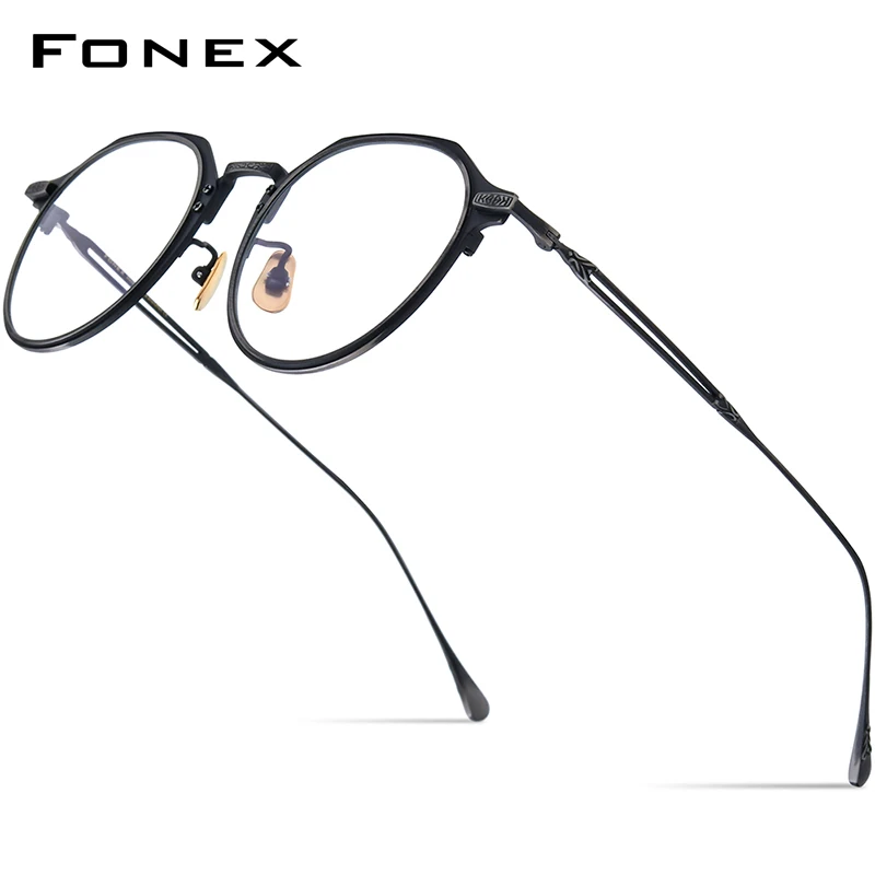 

FONEX Titanium Glasses Frame Men 2024 New Women Simple Design Retro Square Eyeglasses Eyewear E-061