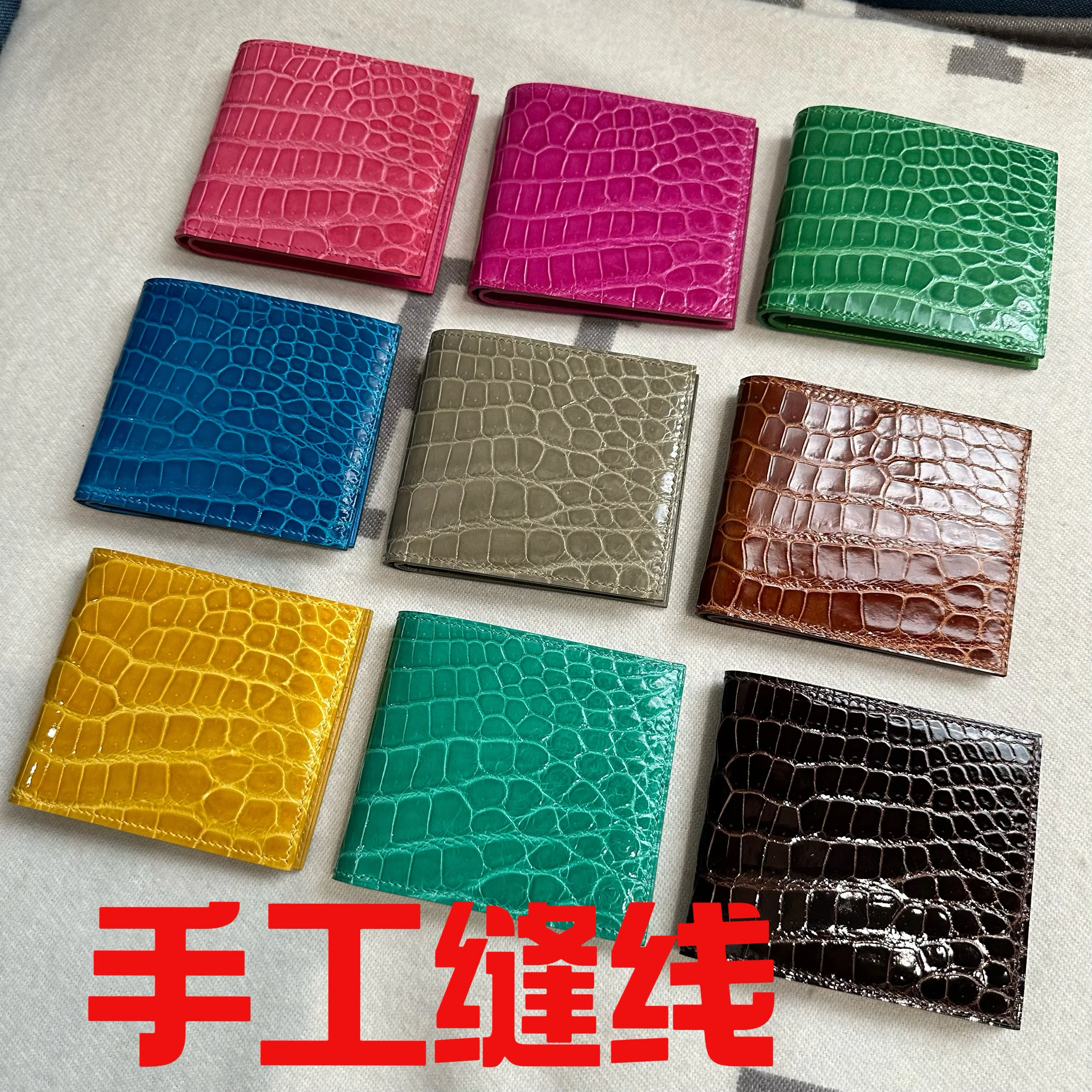 

2024 New Hand Sewn Wax Thread Craftsmanship Luxury Crocodile Leather Belly Men Short Wallet Fashion Women Real Pickup Purse 45