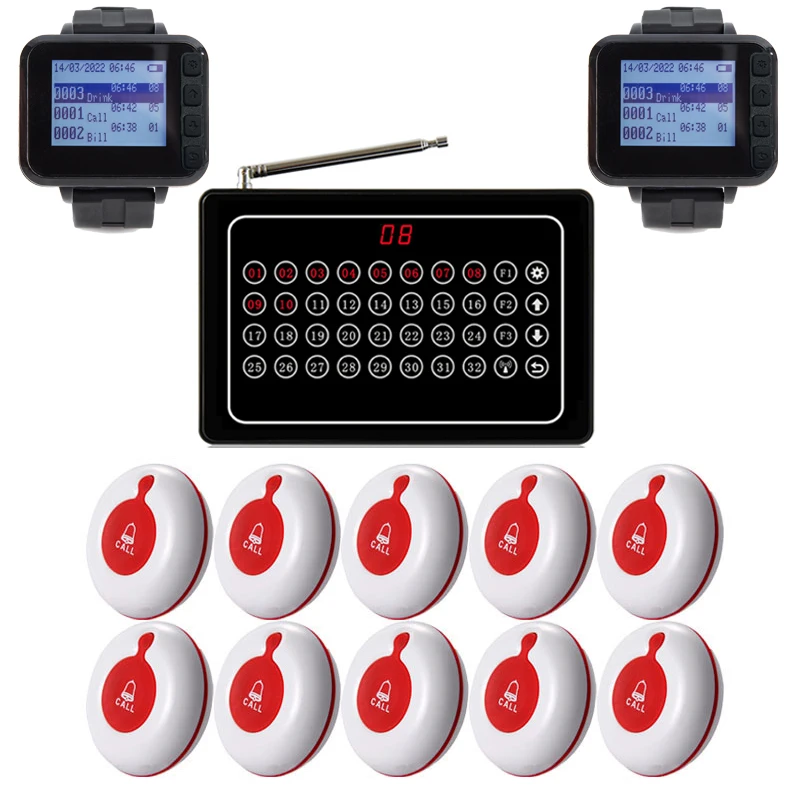 32-Bed Wireless Nurse Call Receiver System, Round Bedside Call Buttons for Hospital Nursing Home Clinic
