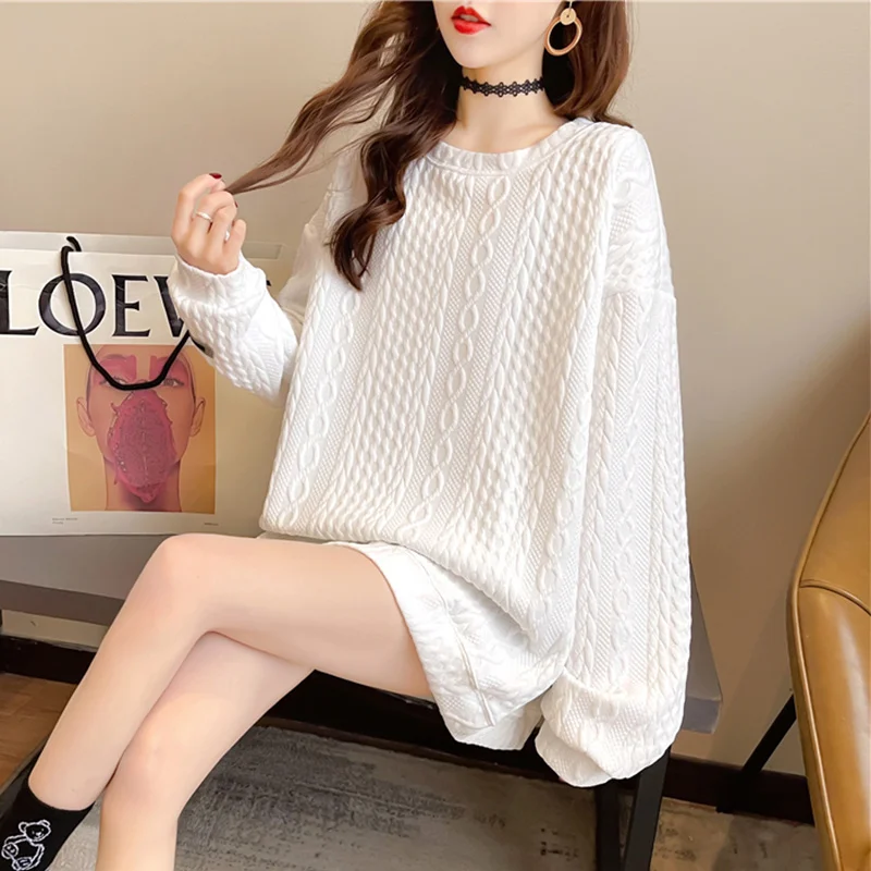 #4710 Witte Lange Sweatshirts Vrouwen O-Hals Casual Sweatshirts Tops Pullovers Femme Lange Mouwen Losse Koreaanse Stijl Lente Herfst