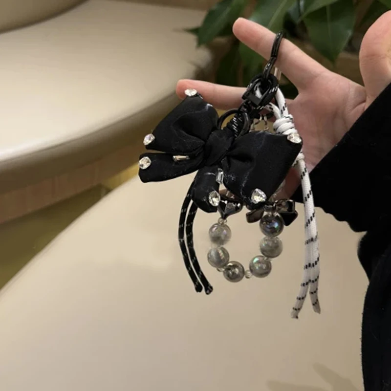 Bag Hanging Fashion Design High-end Sense Complex Pendant Wind Bow Beaded Braided Rope Woven Keychain