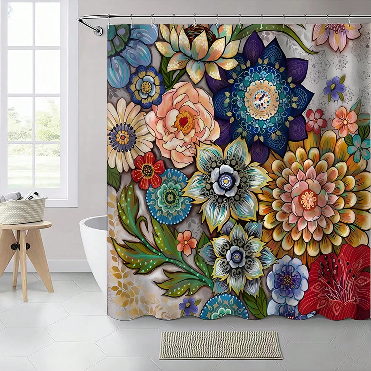 1pcs Colorful floral pattern polyester material shower curtain tarpaulin bathroom thickeneded mildew-proof partition curtain bathroom water-blocking