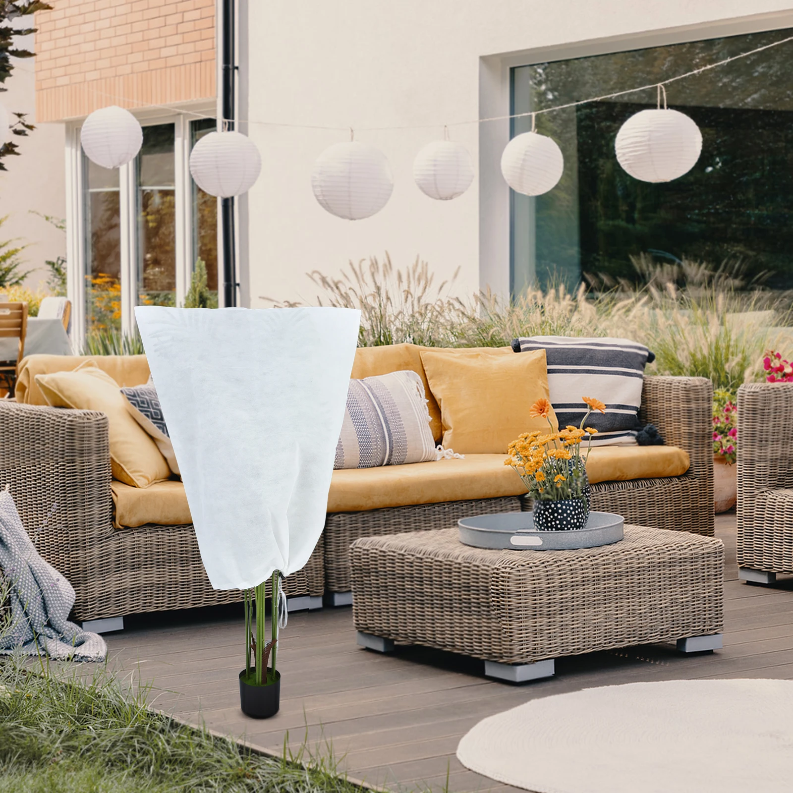 

4pcs Plant Frost Protector Non-Woven Fabric Drawstring Plants Outdoor Garden Balcony Frost For Plants Plant Winter Cover