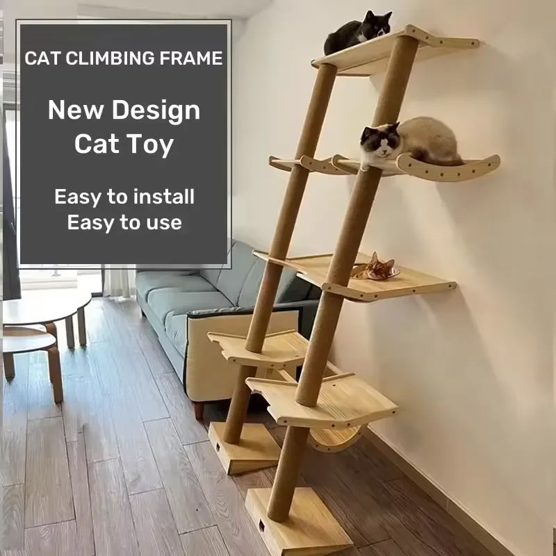 Easy Install Luxury Wood Cat Climbing Wall Shelf & Cat Trees Scratcher Eco-friendly Design No Screws Required Christmas