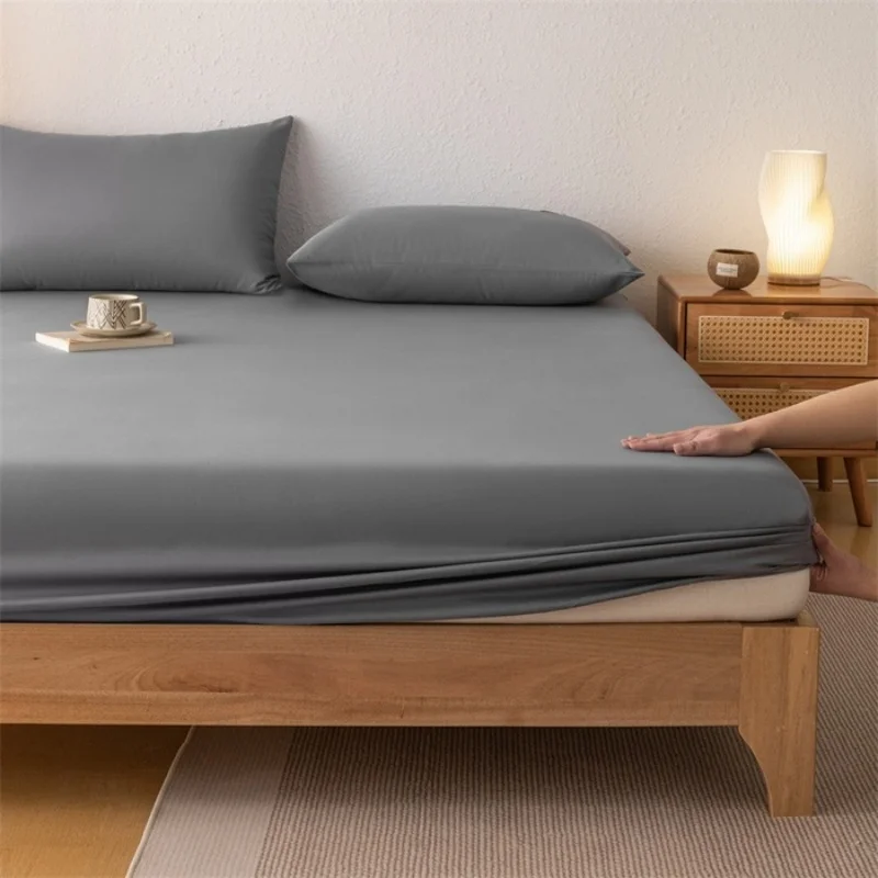 4pcs Queen Bed Sheet Set 100% Cotton Simple Flat/Fitted Sheet+Pillowcase Home Hotel High Quality Cotton Grey Mattress Cover