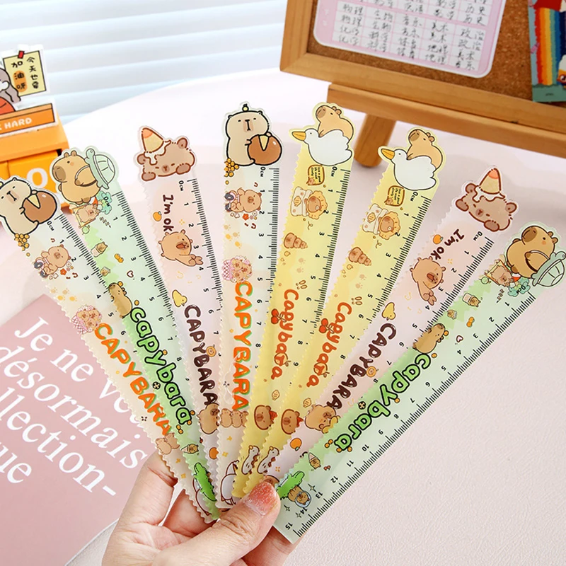 1Pcs Cute Cartoon Capybara Ruler Creative Kawaii Straight Ruler Wavy Lines Drawing Tools Student Stationery Office Supplies Gift