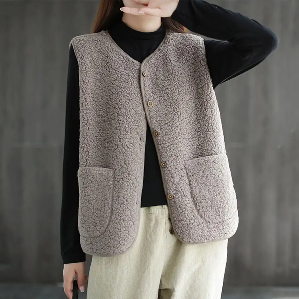 

Grained Plush Vest Coat V Neck Fleece Single-breasted Plush Fleece Waistcoat Autumn Winter Vest Sleeveless Cardigan Short Vest