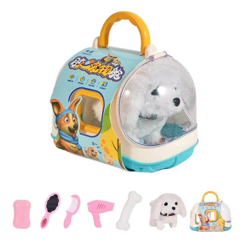 Electric Barking Dog Simulation Pet Raise Toy Walking Animal with Carriers Plush Dog Interactive Toy Baby Crawling Toy Dropship