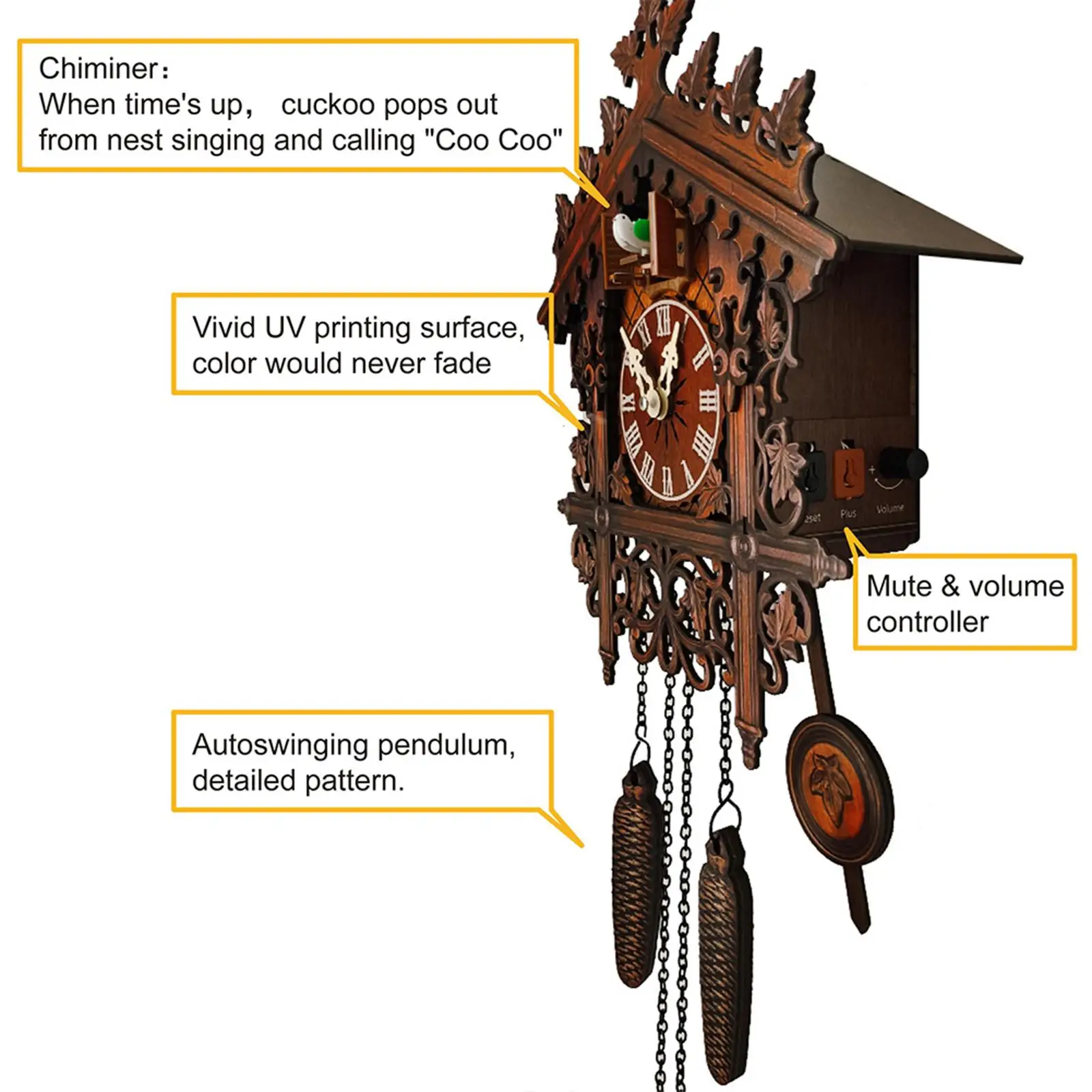 Wooden Cuckoo Clock Antique Quartz Wall Clocks Pendulum Farmhouse Windchime