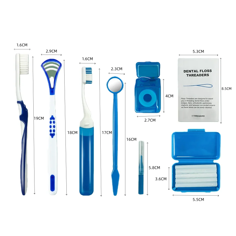 8pcs Orthodontic Oral Care Set Toothbrush Orthodontic Wax Dental Floss Oral Mirror Braces Care Travel Kit for Cleaning Hygiene