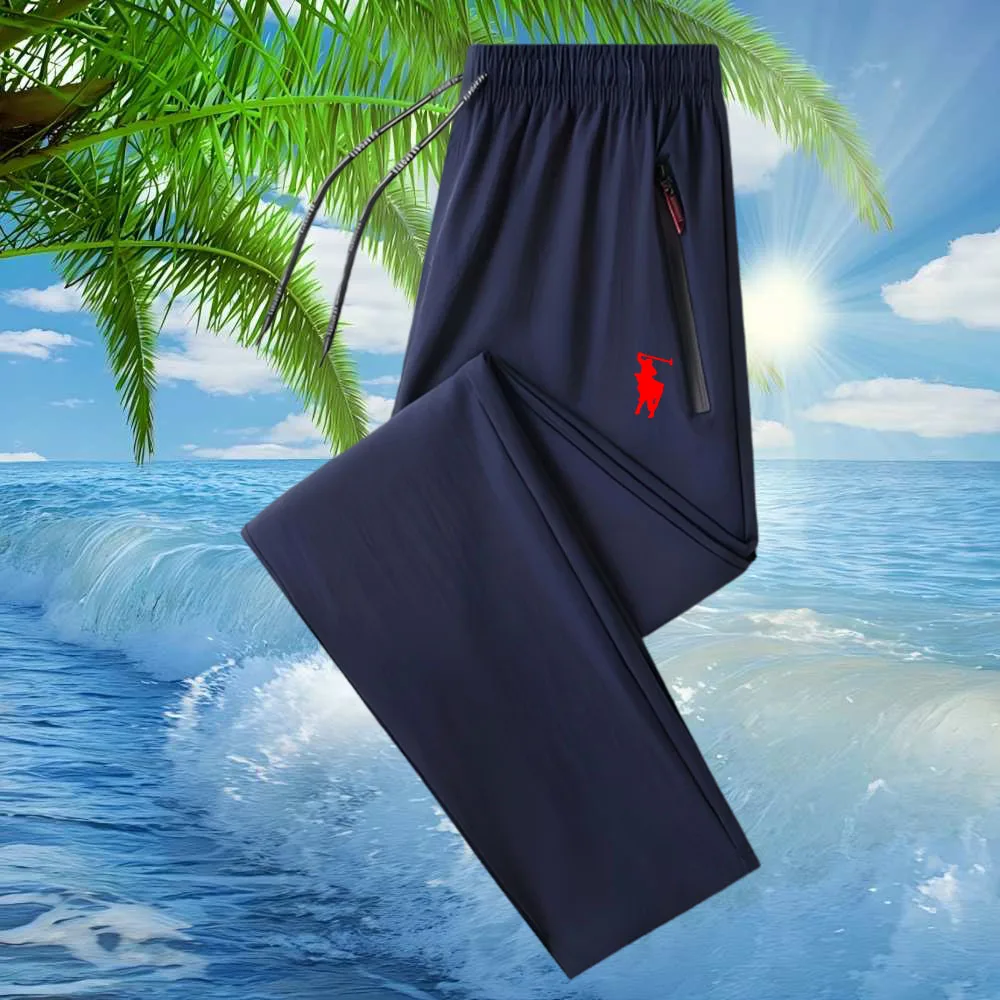 Men's Summer Thin Quick-Dry Casual Print Sports Long Pants Breathable Comfortable Zipper Design