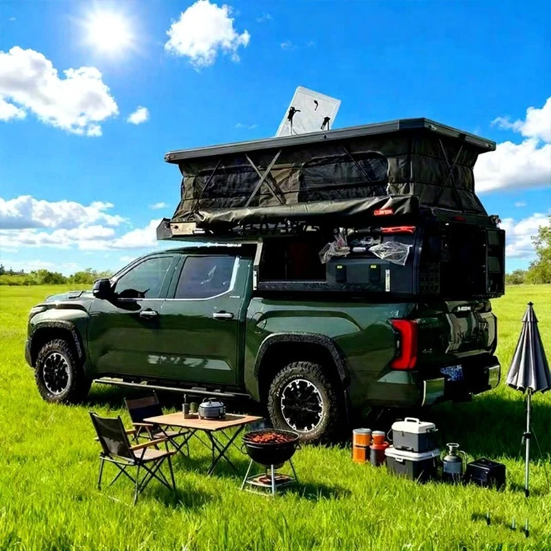 QC Outdoor Camping Soft Roof Top Tent with Pickup Truck Camper Aluminum Pop-Up Camper
