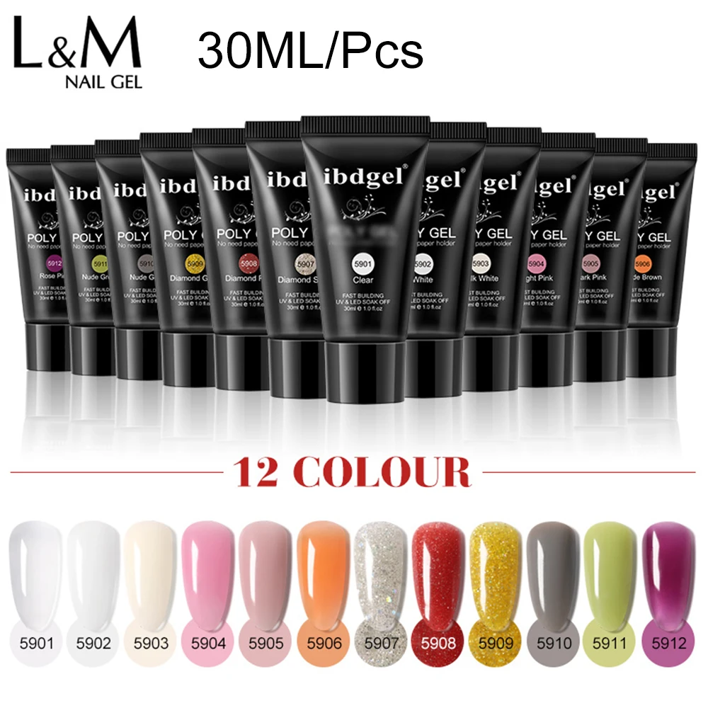 

30 ML Poly UV Gel for Quick Extension 12 Color ibdgel Acrylic Builder UV Gel Soak Off UV LED Hard Gel Polish Quick Nail Extend