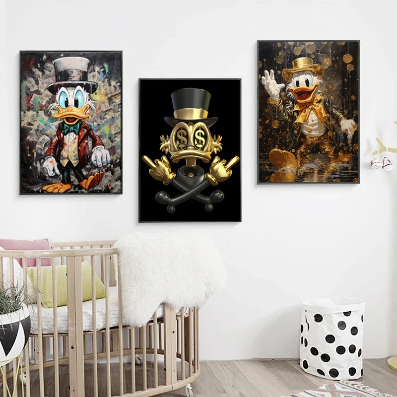 Scrooge McDuck Art imprime affiches abstraites rétro or noir Scrooge Mcduck toile peinture salon mur photos décor