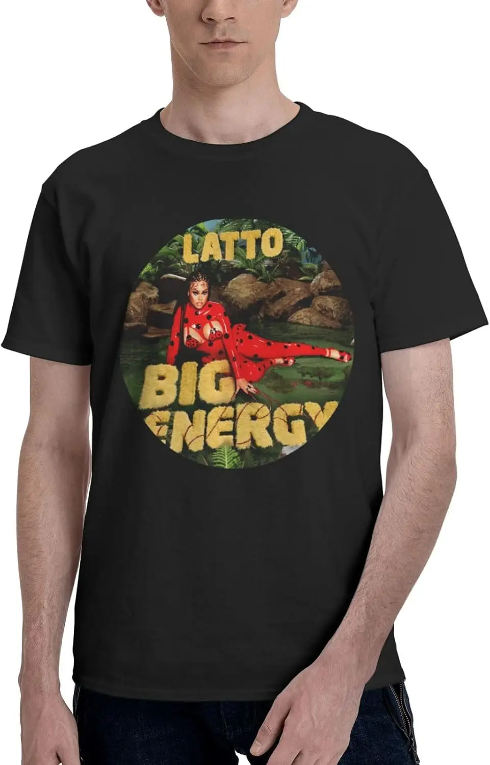 Lattos Shirt Men's Cotton Short Sleeve Printed T Shirt Casual T-Shirts Crew Neck Tee Shirt Tops Black