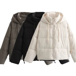 Maxdutti 2024 Minimalist Parka Coat Women Zippers Hooded Loose Winter Coat Women Casual Jacket