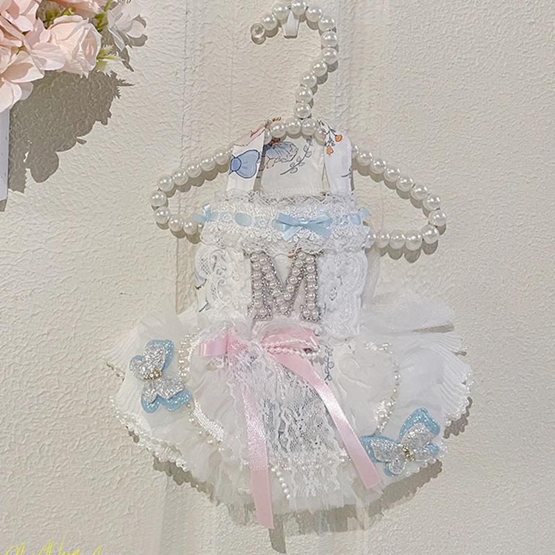 

Pet Dog Clothes Fine Fashion Crystal Pearl Bow Butterfly Lolita Princess Dress For Small Medium Dog Poodle Puppy Outfits XXS-L