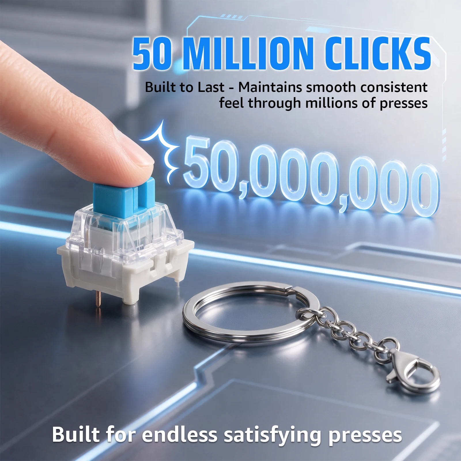 100 Stück blaue mechanische Tastaturschalter, 3-Pin MX Clicky-Schalter für 3D-gedruckte Fidget-Clicker, DIY-Schlüsselanhänger, 50 Millionen Klicks – Detail 10