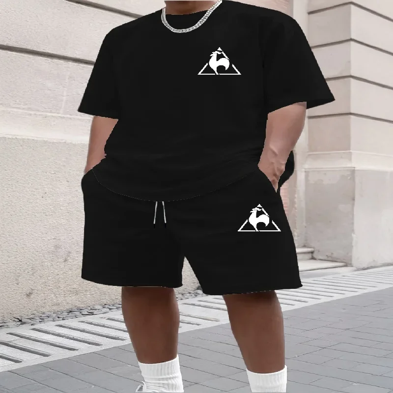 

Men's sportswear O-neck short sleeved shorts set, men's running set, plus size T-shirt, men's clothing, summer T-shirt