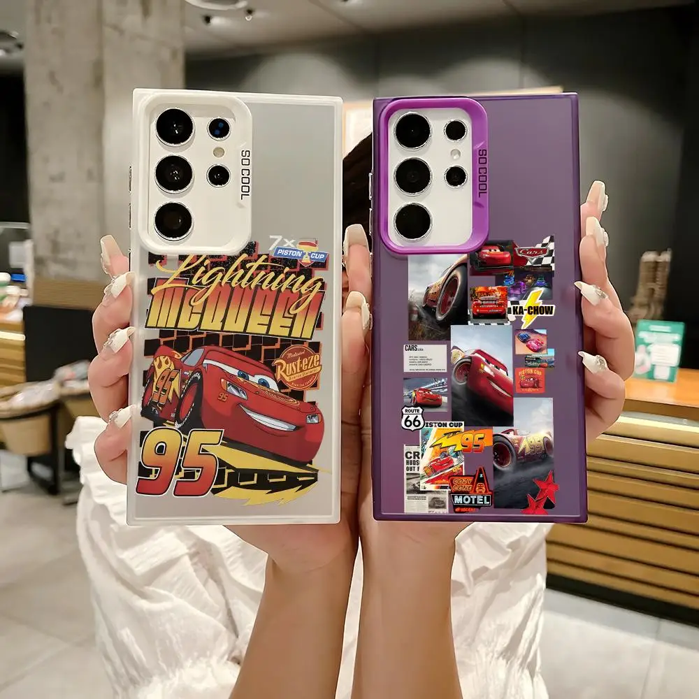 Phone Case For Samsung Galaxy S25 Edge S24 S23 S22 S21 S20 Ultra Silicone Colorful Silver Phone Case Lightning Cartoon M-McQueen