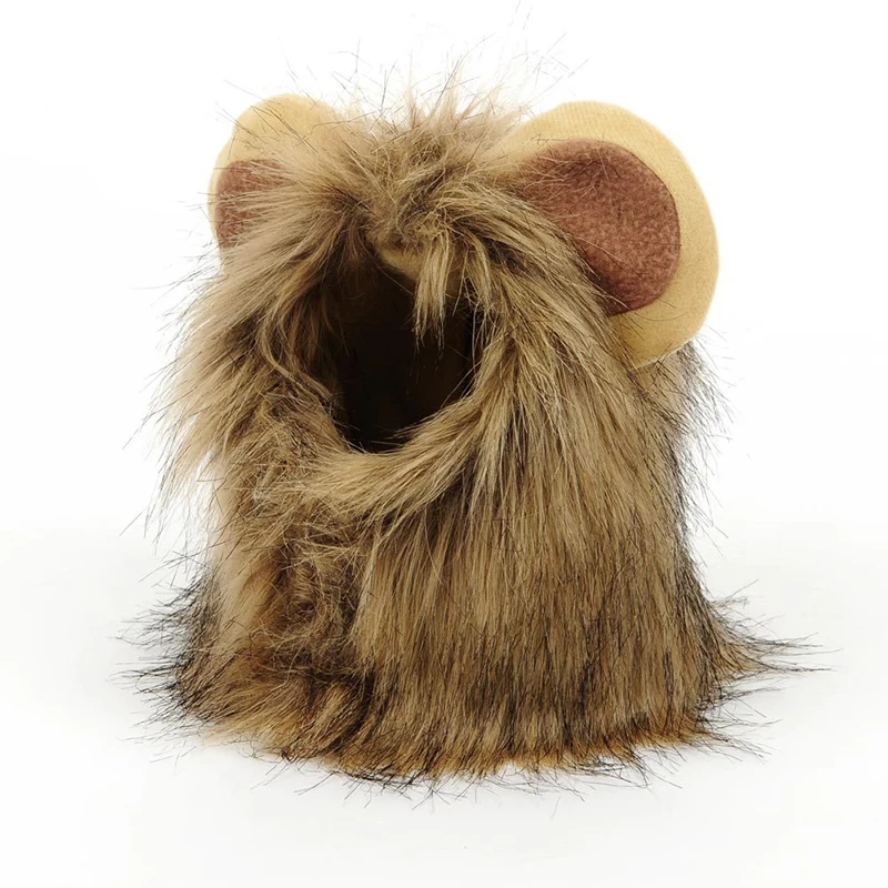 Funny Cute Pet Costume Cosplay The Lion Small Ears Wig Cap Hat For Cat Halloween Clothes Fancy Hat Cat Dog Headgear Hat Turned