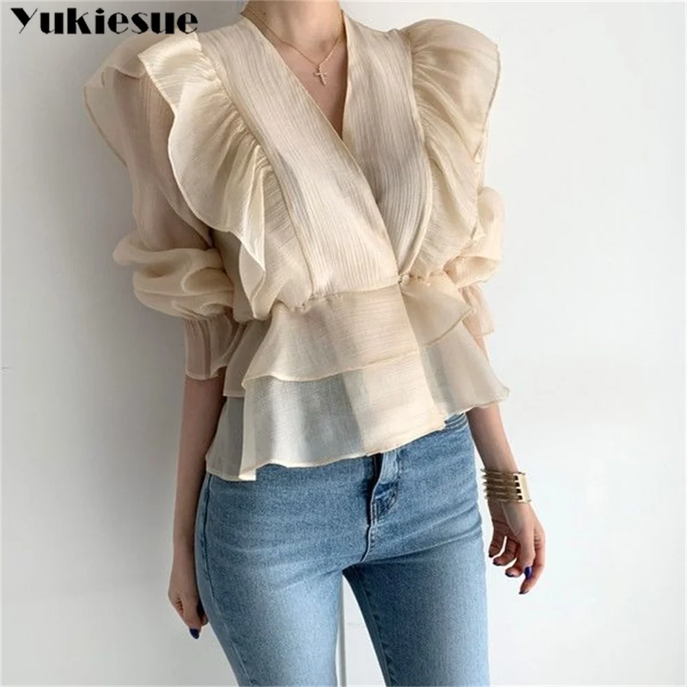 Elegant Women's summer blouses chiffon casual woman tops women shirt blouse blusas blusa feminina long sleeve top female mujer