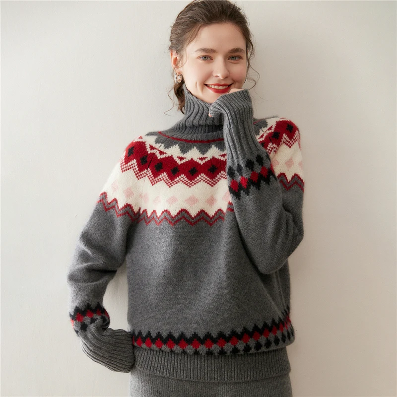 

Женская водолазка из 100% кашемира, пуловер с длинными рукавами в стиле Fel Island, осень-зима, толстый повседневный свитер, простой вязаный ленивый свитер