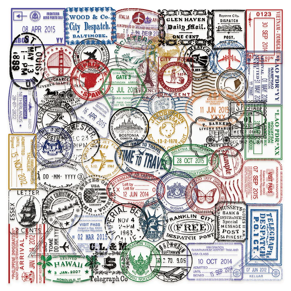 

10/60PCS Cartoon Retro Stamp Graffiti Sticker Personality Creative Decoration Skateboard Motorcycle Helmet Transparent Decal Toy