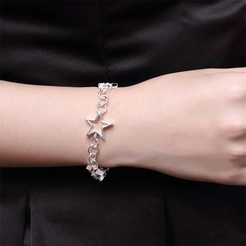 Charm 925 Sterling Silver 8 Inches Star Bracelet For Women Fashion Party Wedding Jewelry Gift Wholesale New