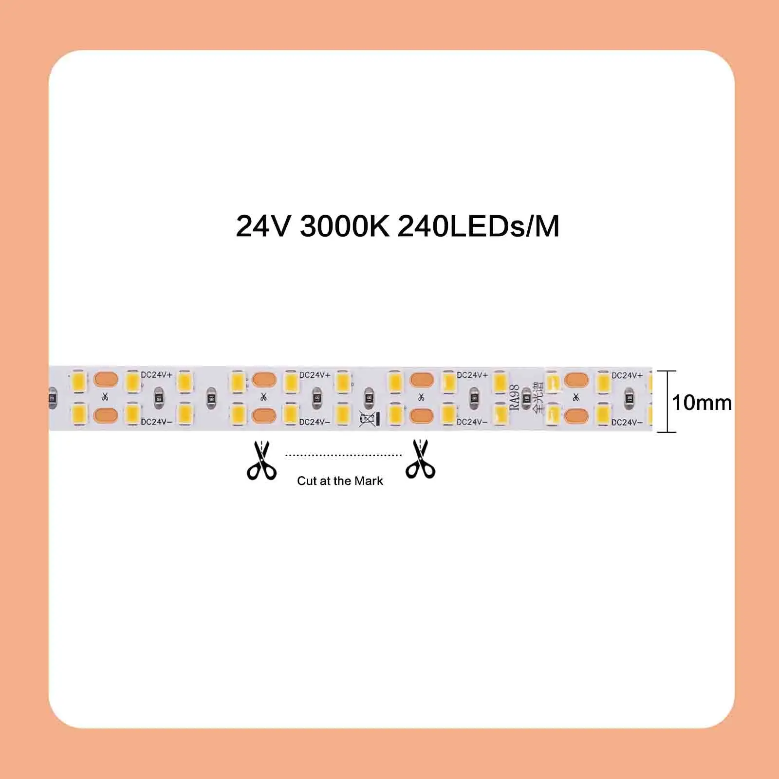 KISUFU 5M 10M RA98 LED-Streifenlicht DC 12V 24V 120 180 240 LEDs/M Flex Ribbon Klebeband 3000K 4000K 6000K High CRI Linearbeleuchtung 6