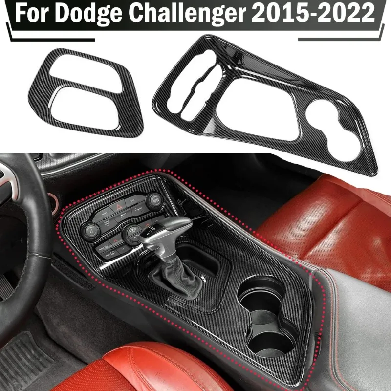 Accesorio negro de fibra de carbono para consola central Dodge Challenger 2015-2022, Panel de cambio de marchas, cubierta decorativa Interior embellecedora