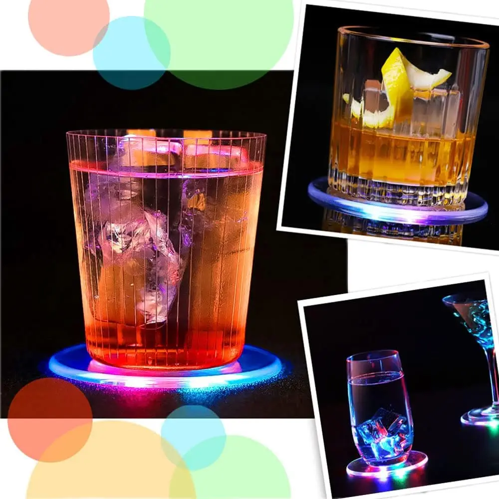 6.8/10cm Colorful LED Tableware Mat Cup Luminous Sticker Colorful Flashing Bottle Sticker Light-emitting Coaster Stall Bar Light
