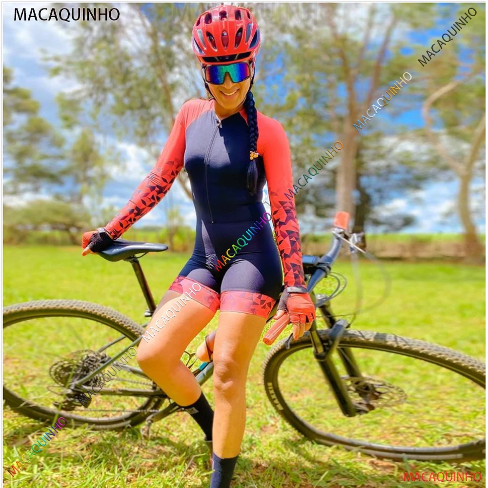 

Free Shipping Long Sleeve Women Cycling Jumpsuit Triathlon Set Sexy Tights Mountain Bike Clothing Macaquinho Ciclismo