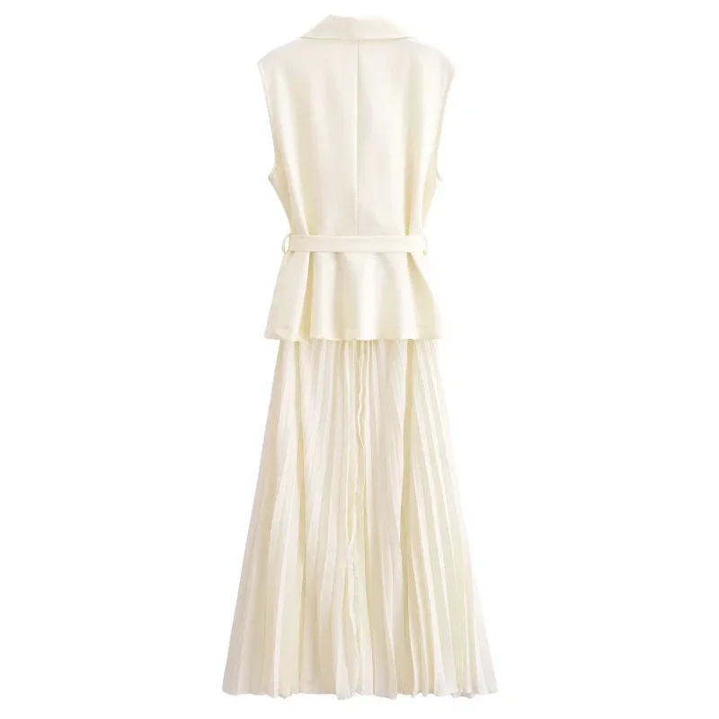 Fashion Sleeveless Office Party Dress Ruched Midi Evening Dresses New in Summer Solid Color Elegant Pleated Vests Long Dresses