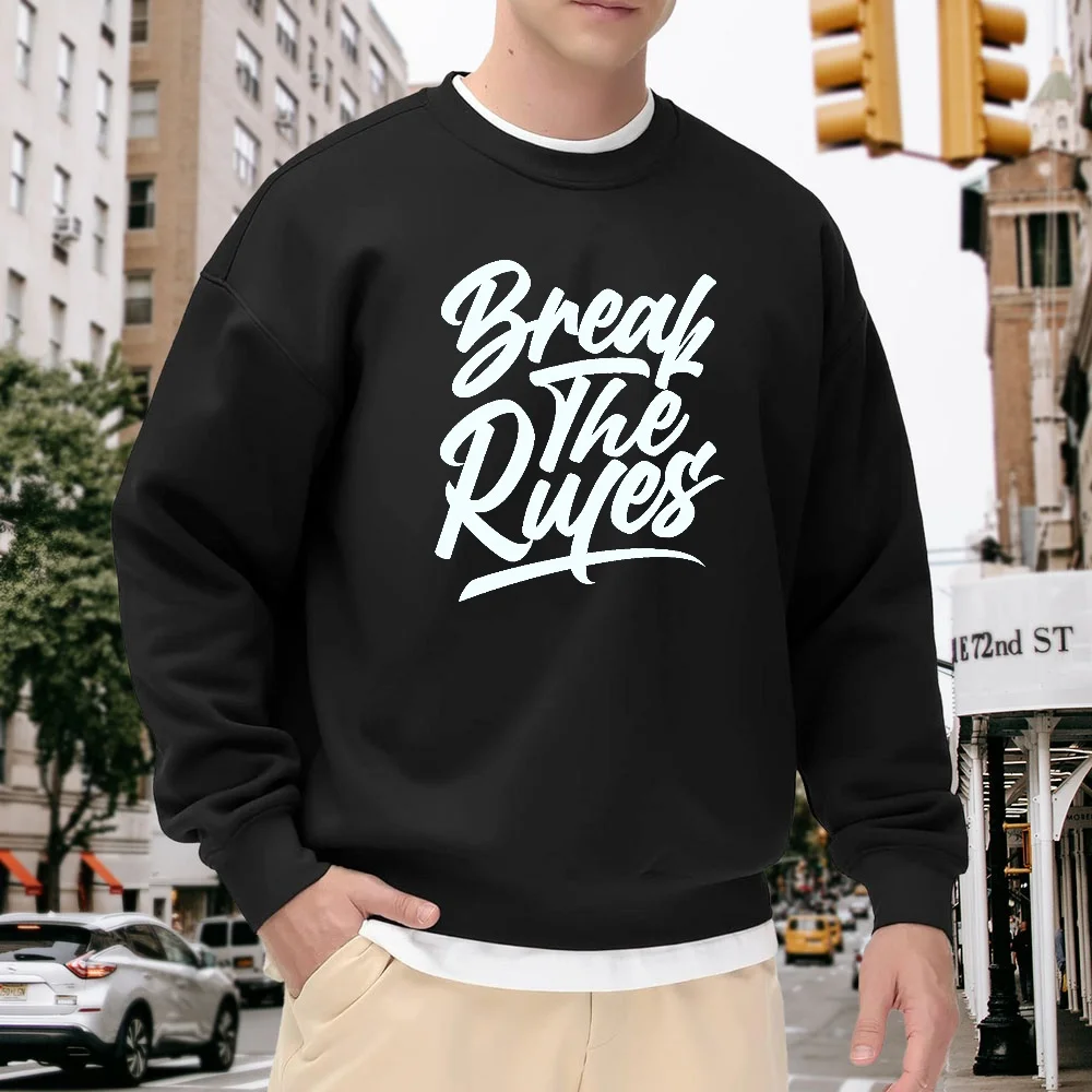 

Men's Black Crew Neck Pullover Sweatshirt, Loose Fit Trendy Letter Print Top, Street Casual Style, Versatile and Comfortable Long Sleeves for Everyday Wear