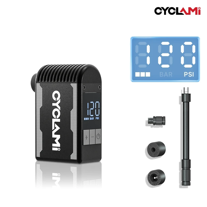 CYCLAMI A2S Alloy Portable Bike Electric Pump 120PSI 500mAh Mini Fast High Air Compressor for Road MTB Schrader Presta Tire