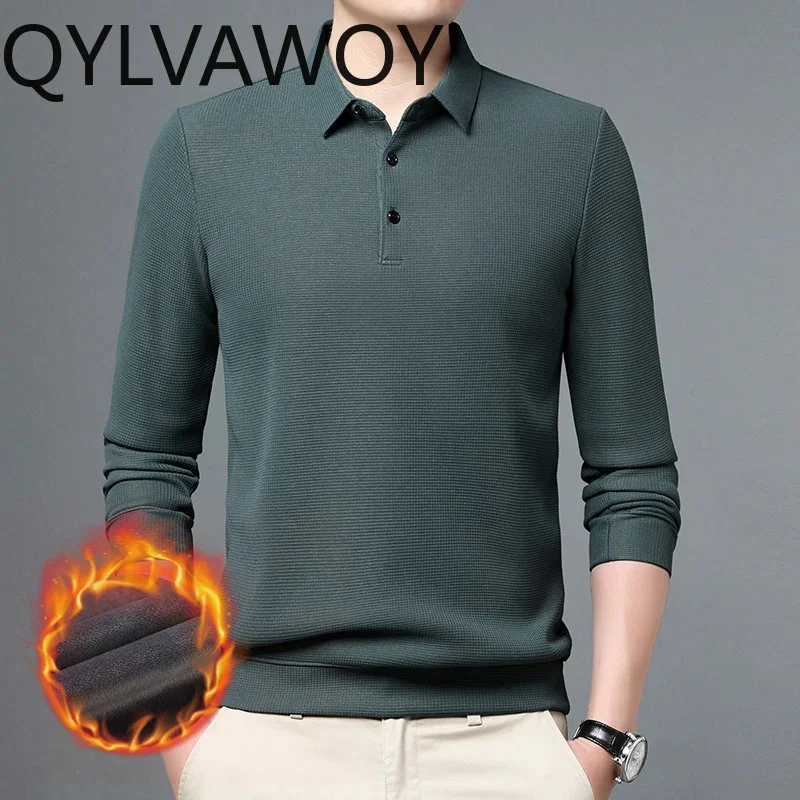 QYLVAWOY T-shirt for Men 2025 Fashion Long Sleeve op Loose Fit Polo Shirt Warm Mens Shirts Autumn Winter Clothes Underwear