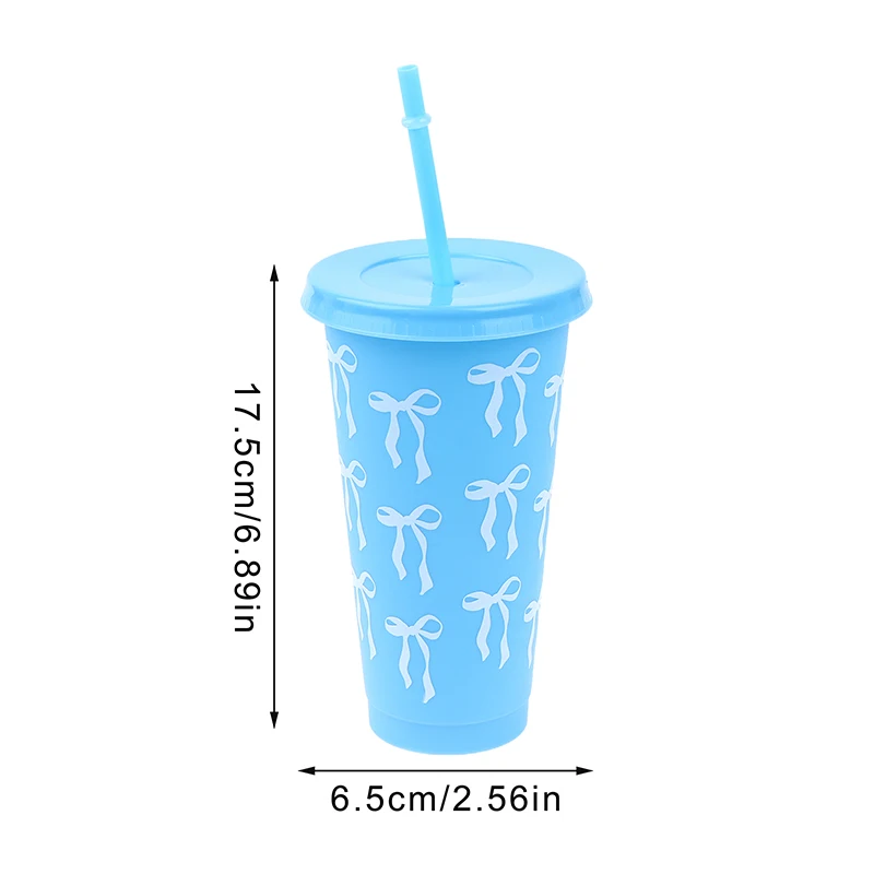 710ml Straw Lid Coffee Cup Juice Tea Cute Tumbler with Straw Plastic Cups Summer Gifts  Kawaii Bow Reusable Party Cups view 6