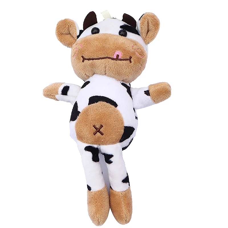 LLavero de juguete de vaca de peluche para niñas, relleno de felpa suave, buena elasticidad, Linda muñeca de dibujos animados Kawaii, colgante de manchas blancas y negras, regalo para niñas, 1Pc