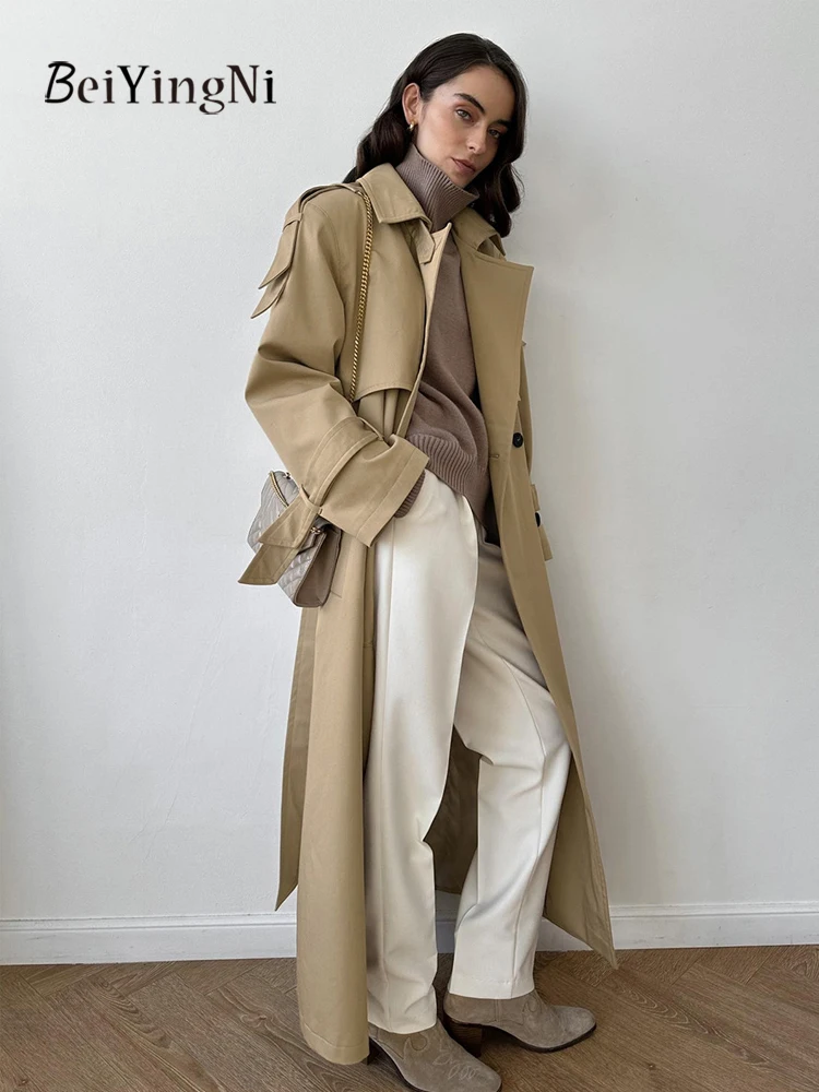 Beiyingni الشتاء المرأة سترة واقية طويلة 2025 موضة جديدة القطن خمر الإناث خندق معطف أنيق فاخر يندبروف أبلى #2