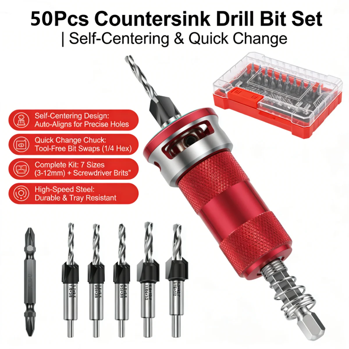 木工用リミット四刃カウンターシンクドリル-合金ドリル-コーンドリル-深さ調整可能なステップドリル-ネジカウンターシンクドリルビット