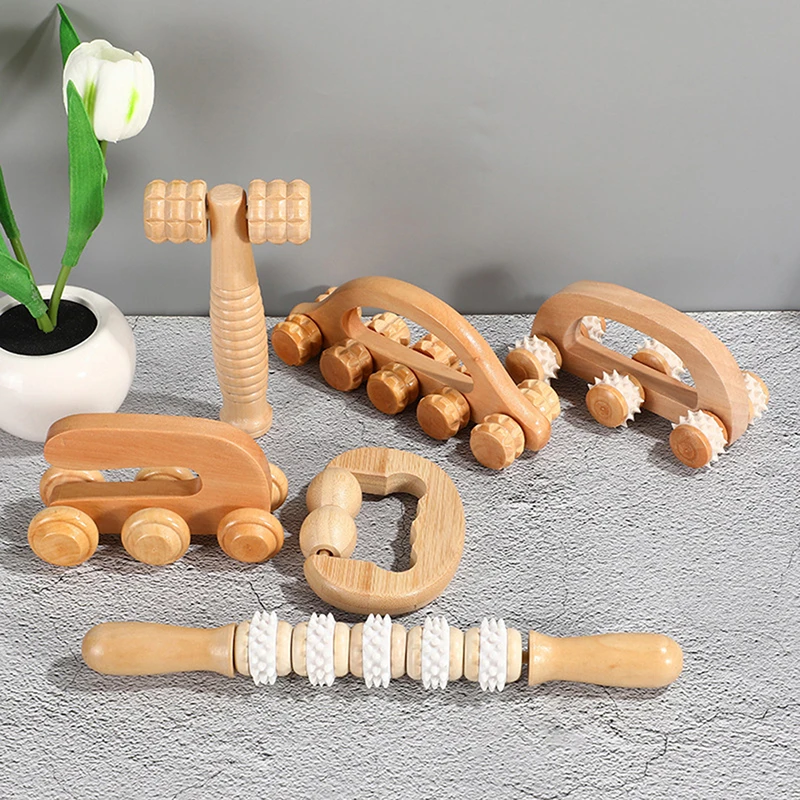 1PC Wood Roller Body Reflexology Acupuncture Therapy Meridians Scrap Lymphatic Drainage Face Lift Tool Massager