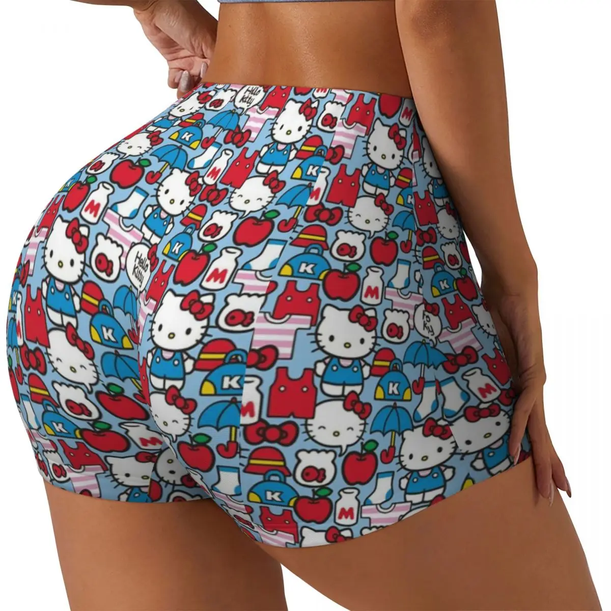 Custom Hello Kitty Cat Running Volleyball Gym Shorts Women Cartoon Athletic Workout Yoga Shorts