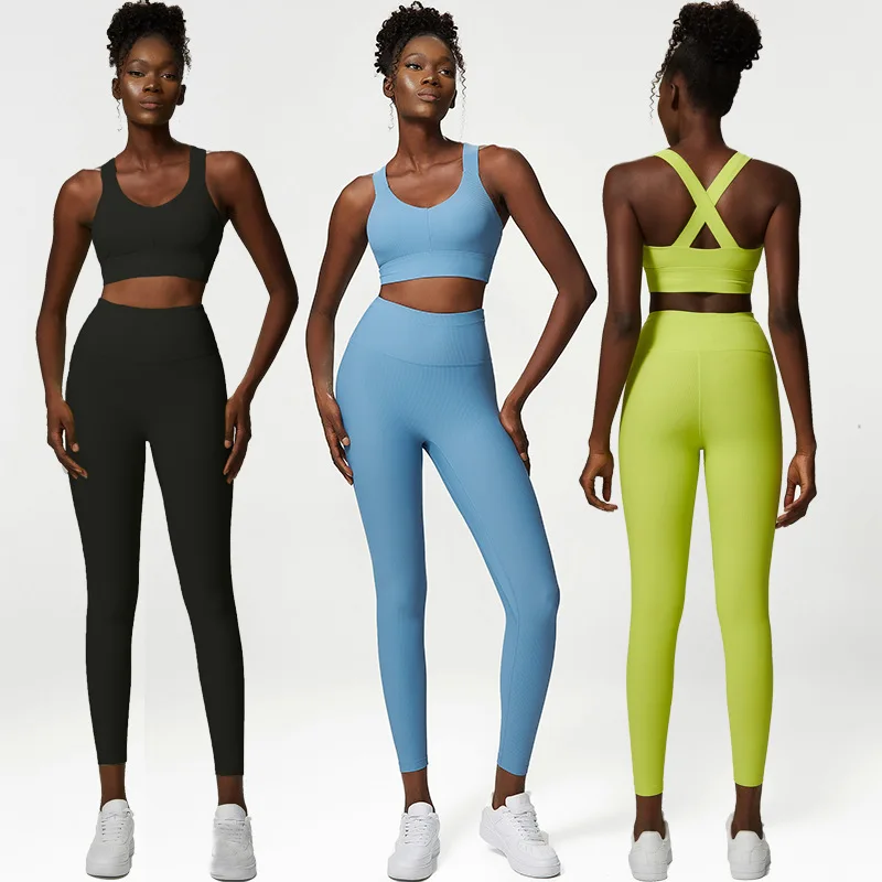 

Withered 2024 New Fashion Blogger Solid Color Texture Sexy Slim Camisole High Waist Leggings Yoga Suit Women Fitness Sets S-XL