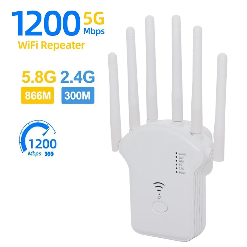1200Mbps WiFi Repeater High 6 Antenna Wireless Router Network Amplifier Repeater Extender Range Signal WiFi Booster