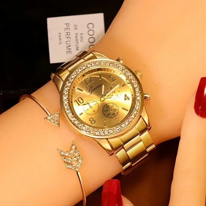 Women\'s Watch Stain Steel Strap Women Quartz Watches Waterproof Rhinestone Gold Watch Retro Ladies Bracelet Wristwatch