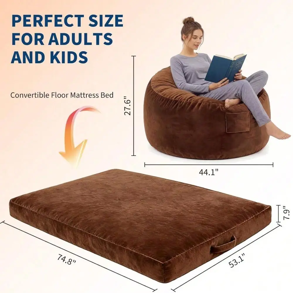 Flannel Lazy Sofa Bean Bag Bed, 4FT Convertible Design With Removable Cover And HighDensity Memory Foam Filler